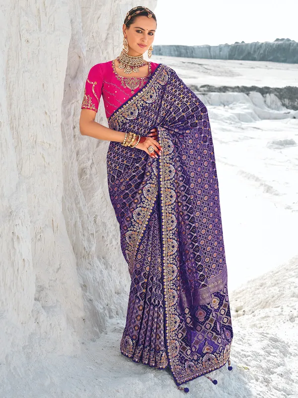 Stunning blue bandhej saree