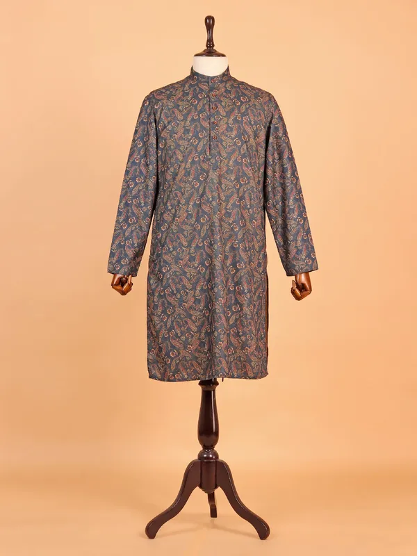 Stunning blue cotton kurta suit for men