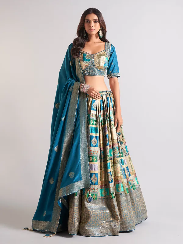 Stunning blue cotton silk lahenga choli