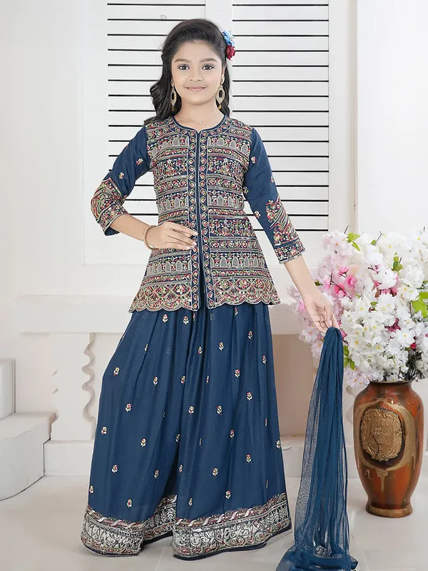 Stunning blue embroidery palazzo salwar suit