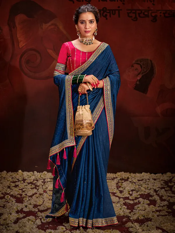 Stunning blue festive silk saree