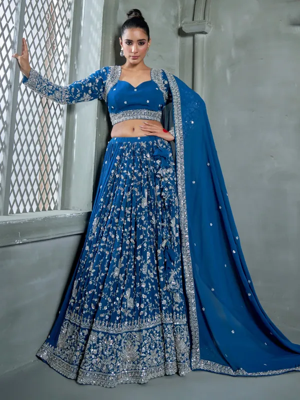 Stunning blue georgette lahenga choli