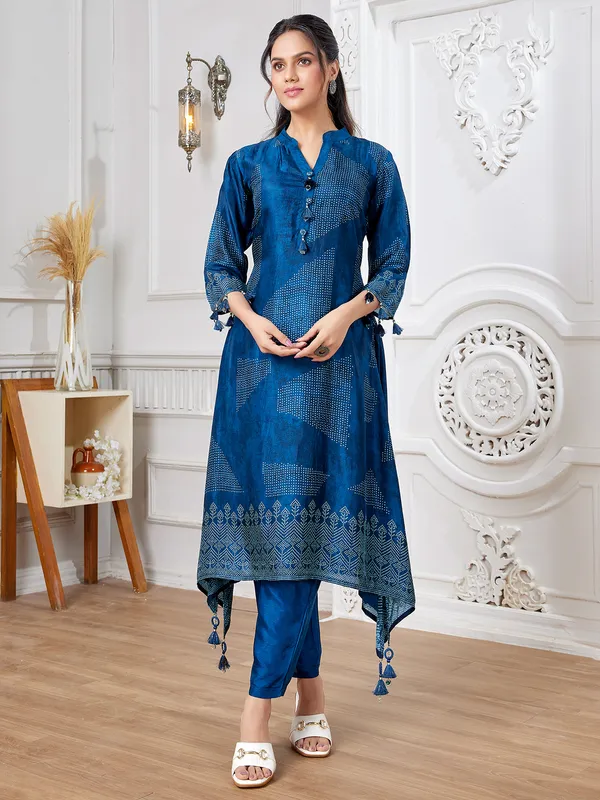 Stunning blue kurti set in russian silk