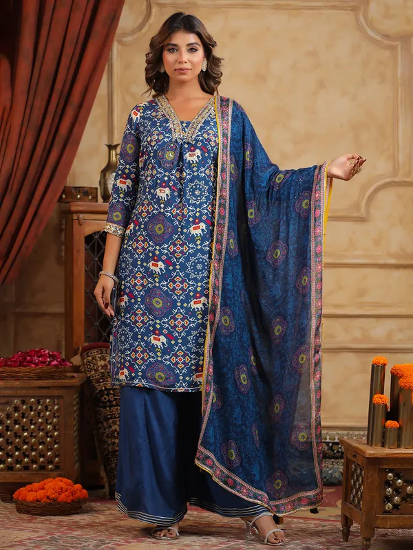 Stunning blue palazzo kurti set in silk