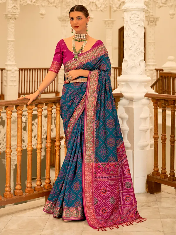 Stunning blue patola silk saree