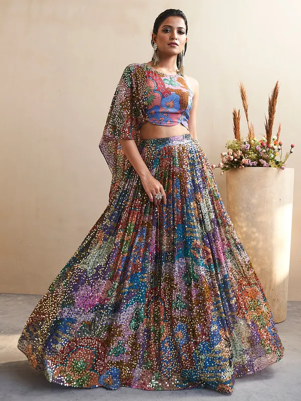 Stunning blue printed lehenga choli