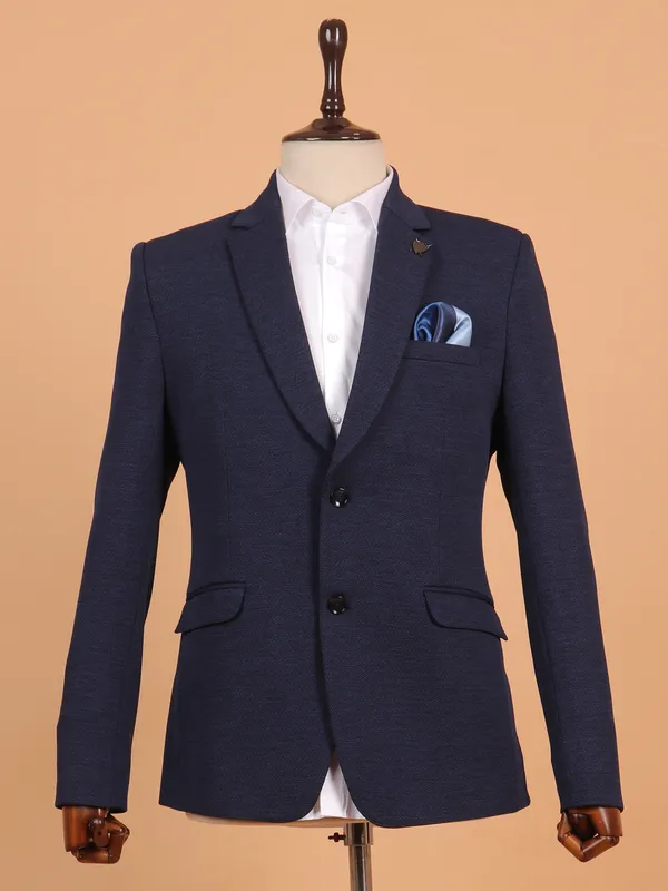 Stunning blue textured cotton blazer for men