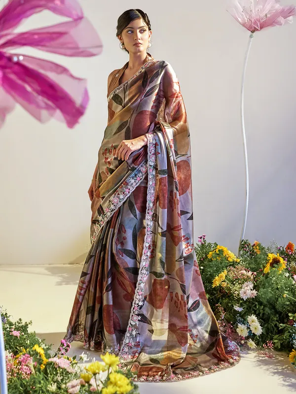 Stunning brown printed saree