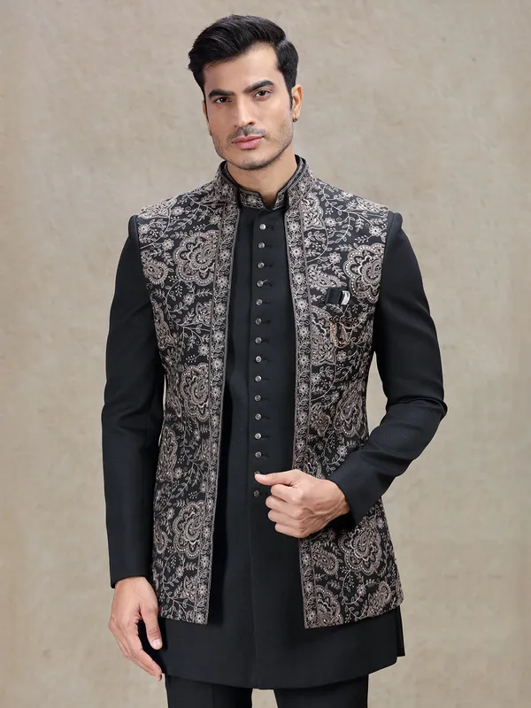Stunning classy black indowestern for men