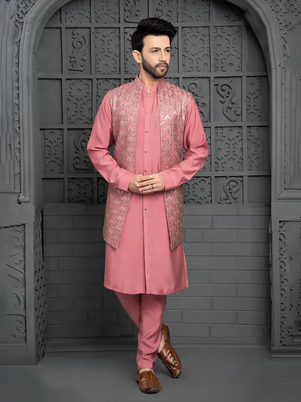 Stunning coral pink silk waistcoat set