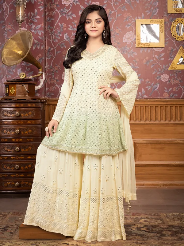Stunning cream and green sharara salwar suit