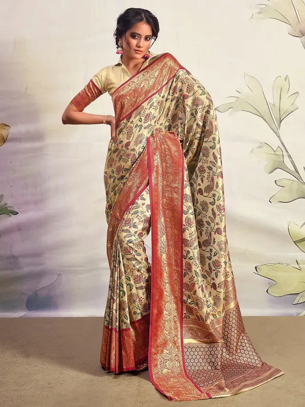Stunning cream and maroon saree