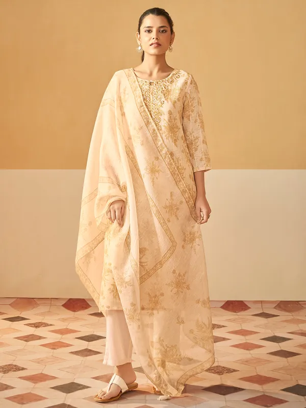 Stunning cream kurti set in silk with heavy work
