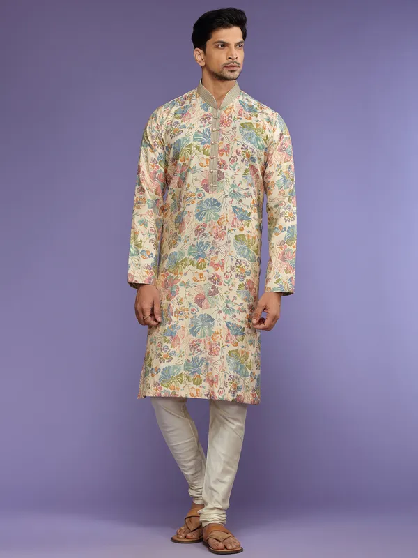 Stunning cream printed kurta suit