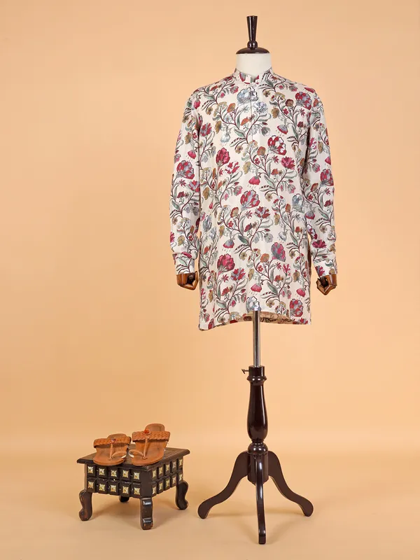 Stunning cream printed kurta suit in cotton