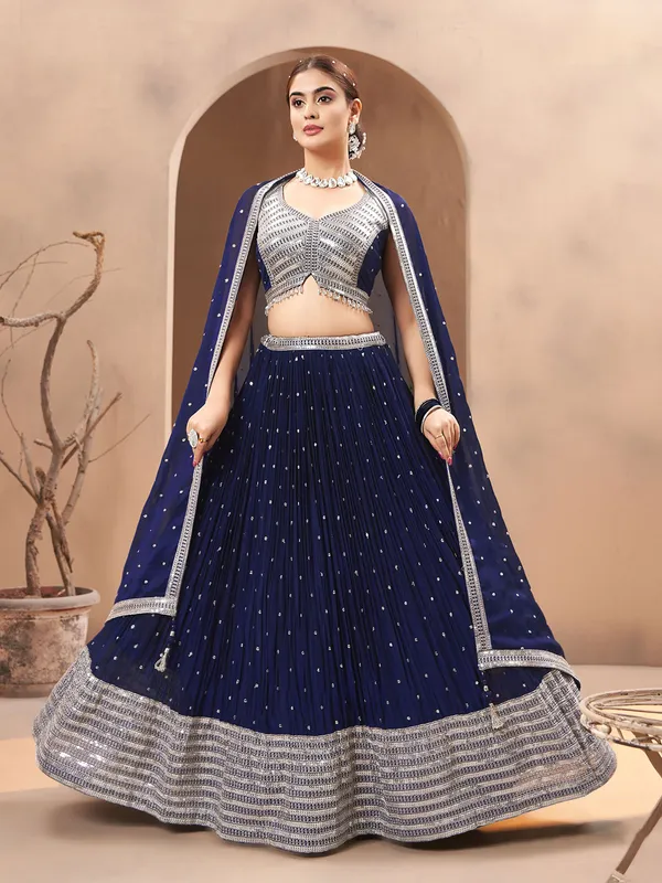 Stunning dark blue georgette lehenga choli