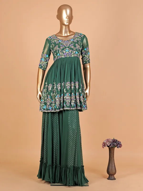 Stunning dark green georgette palazzo suit