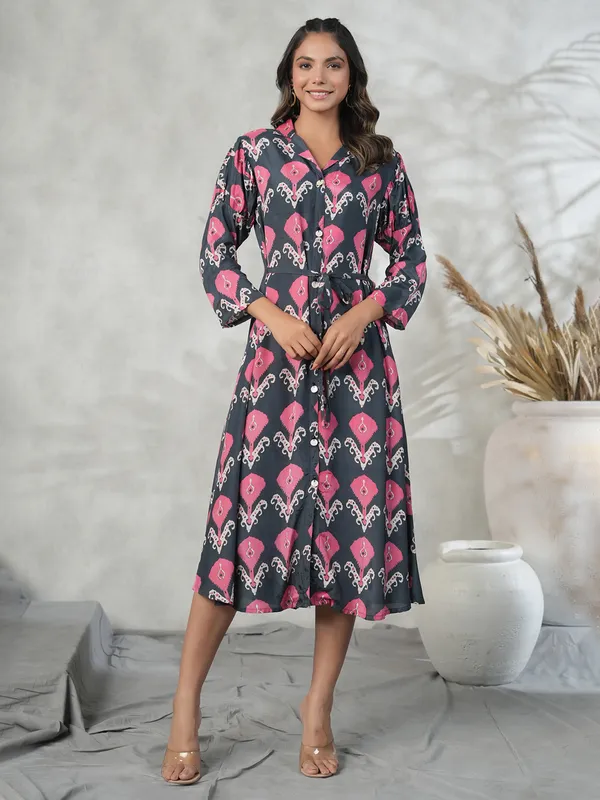 Stunning dark grey silk printed kurti