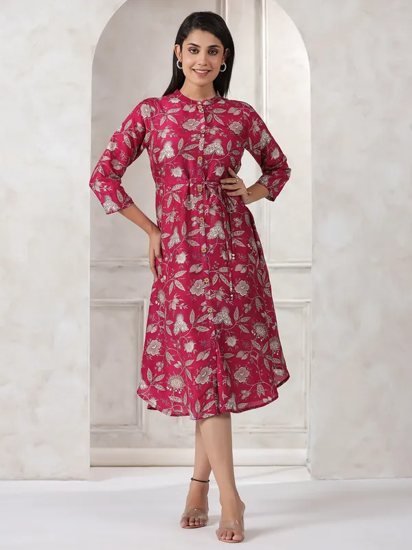 Stunning dark pink cotton printed kurti