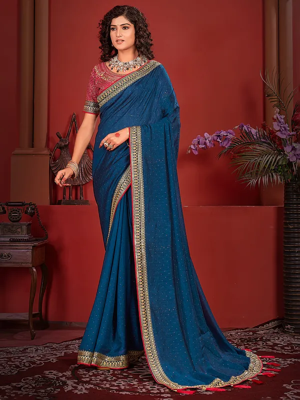 Blue silk saree for festive