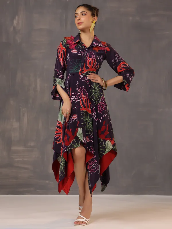 Stunning dark wine satin printed kurti