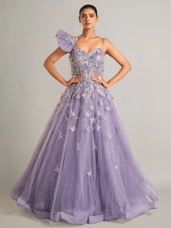 Stunning designer purple net gown