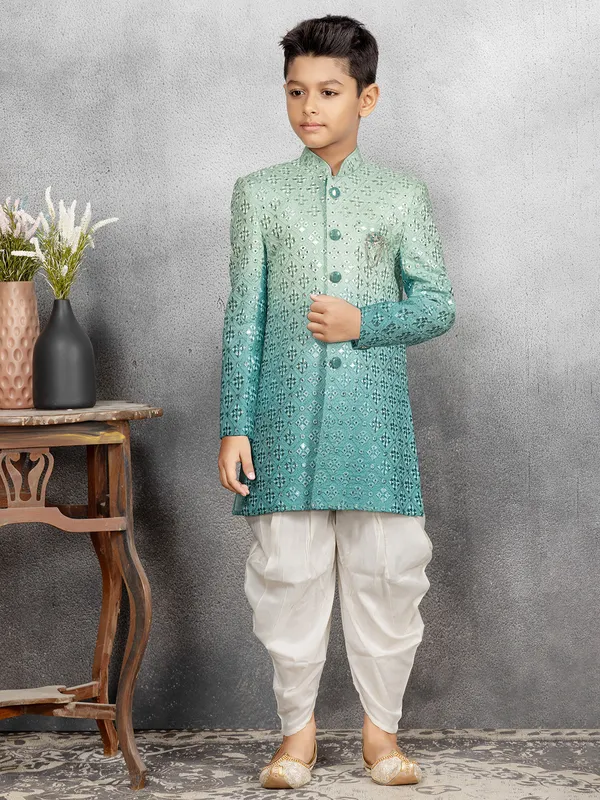 Stunning green and blue silk indowestern