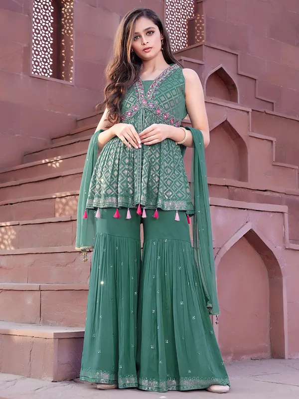 Stunning green georgette sharara suit