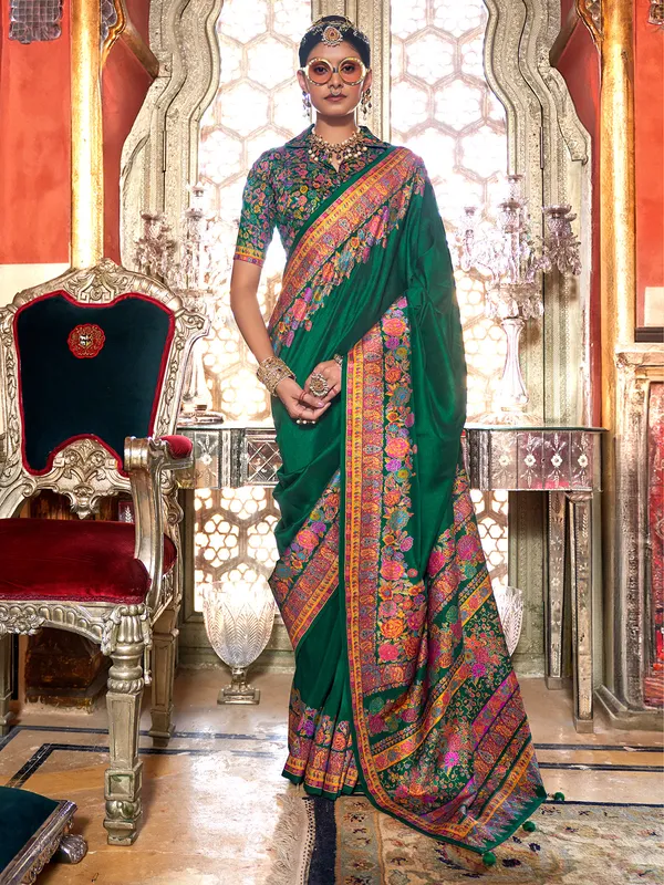 Stunning green printed viscose saree