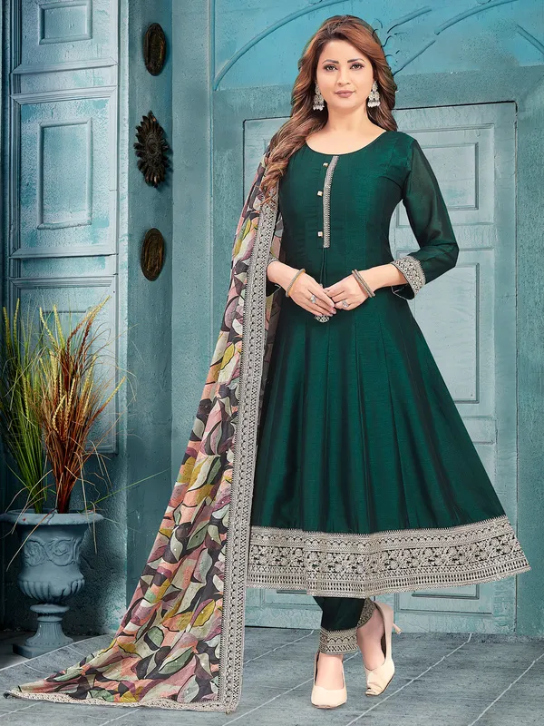 Stunning green silk salwar suit with dupatta