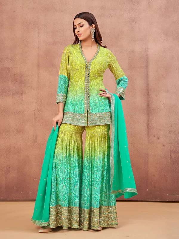 Stunning green silk sharara salwar suit