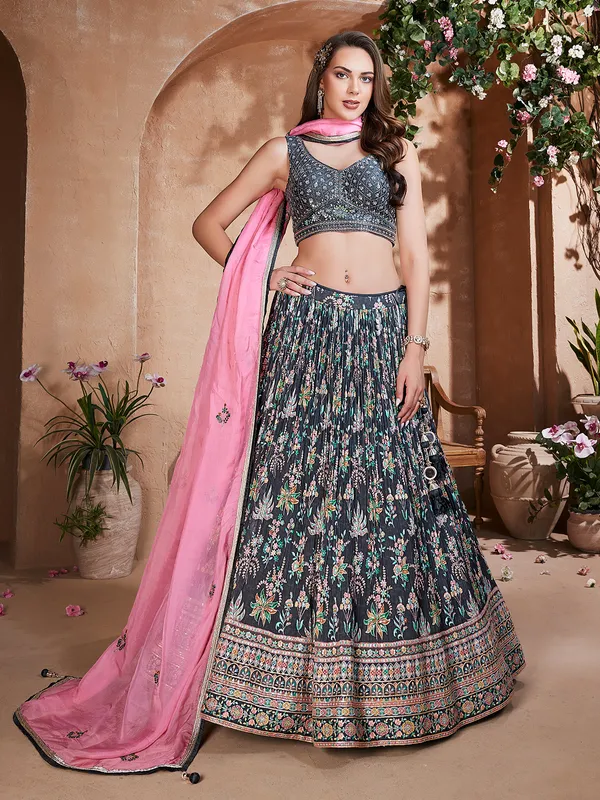 Stunning grey georgette lehenga choli