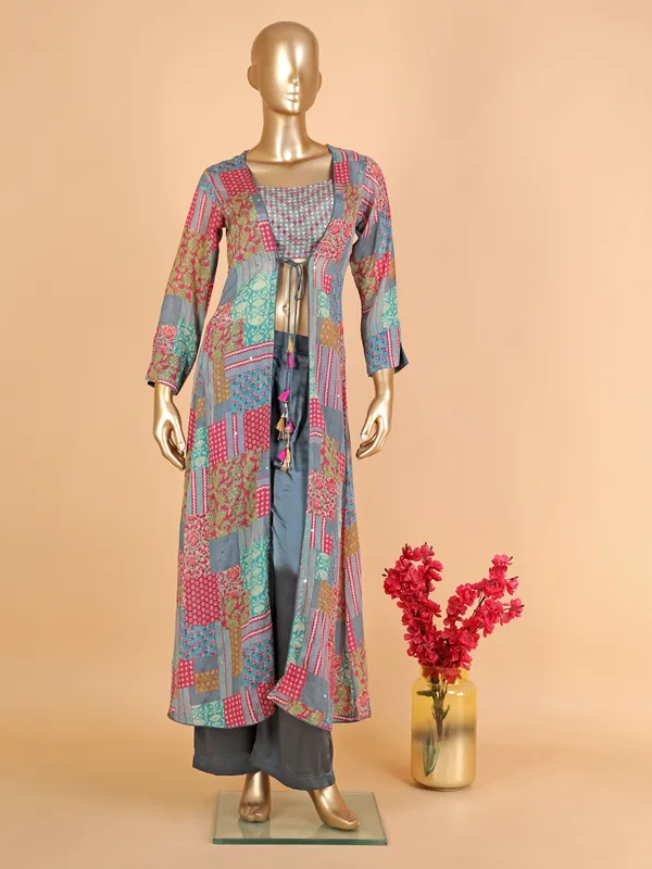 Stunning grey printed palazzo suit