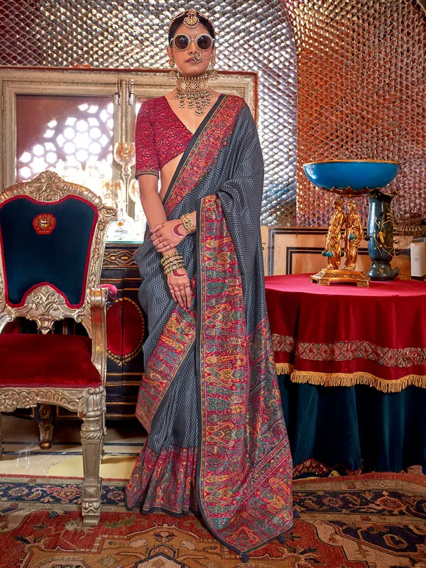 Stunning grey printed saree