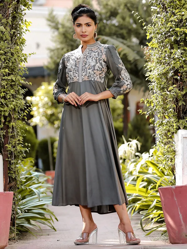 Stunning grey silk embroidery kurti