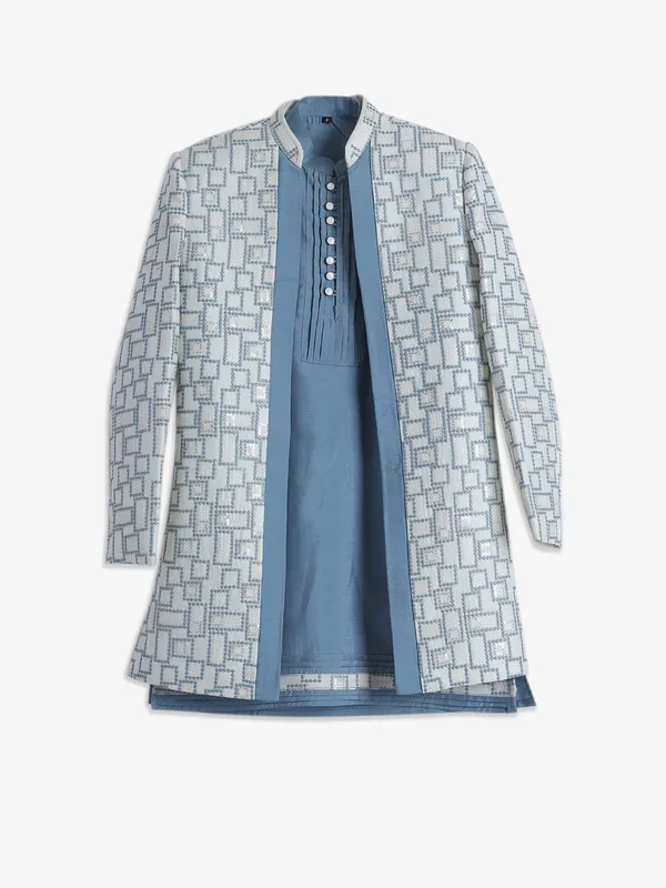 Stunning grey silk indowestern for boys