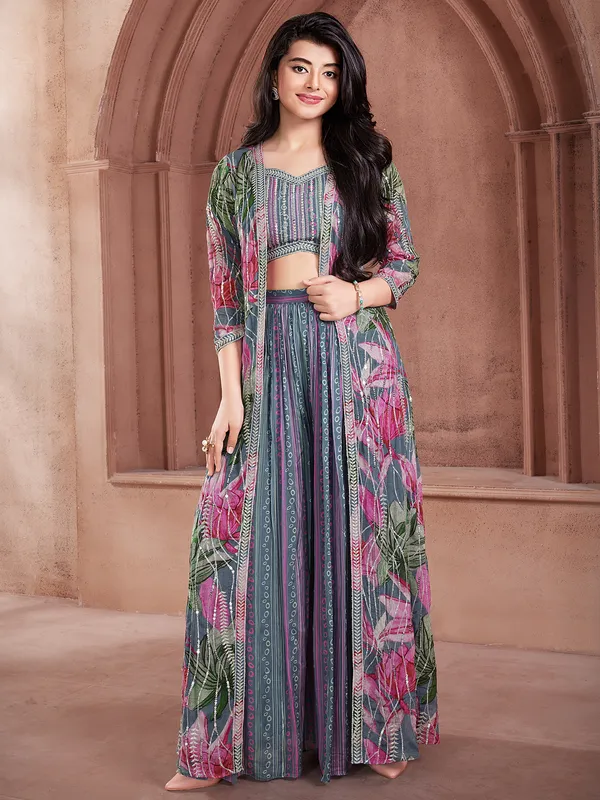 Stunning grey silk palazzo salwar suit