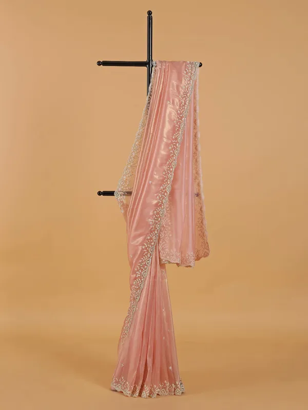 Stunning light pink sareen in organza fabric