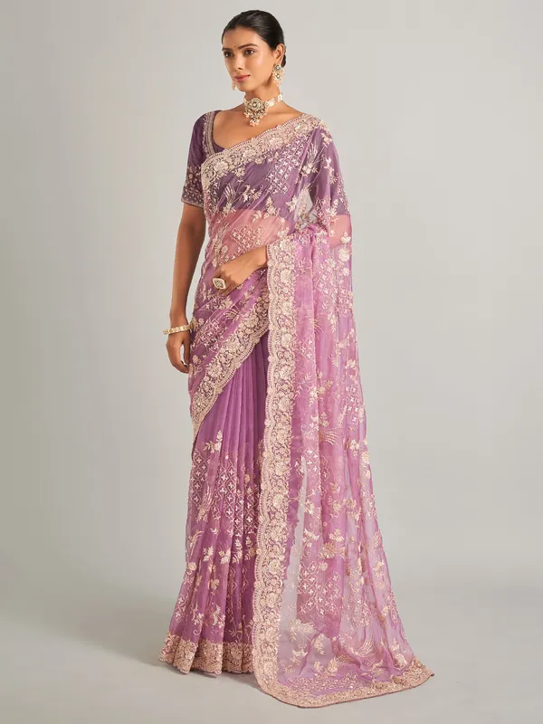 Stunning light purple saree in organza silk