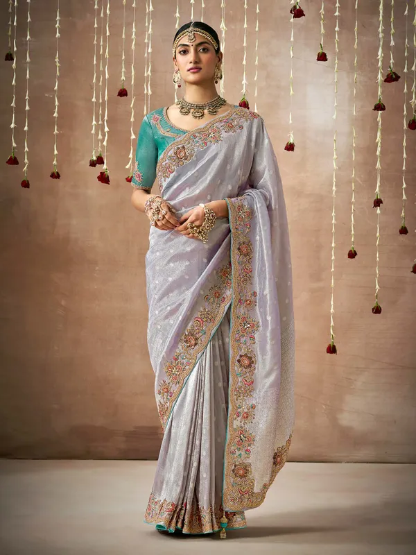 Stunning lilac purple dola silk saree