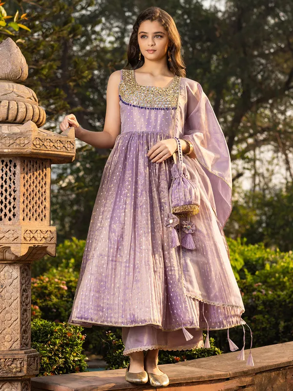 Stunning lilac purple silk anarkali style palazzo set