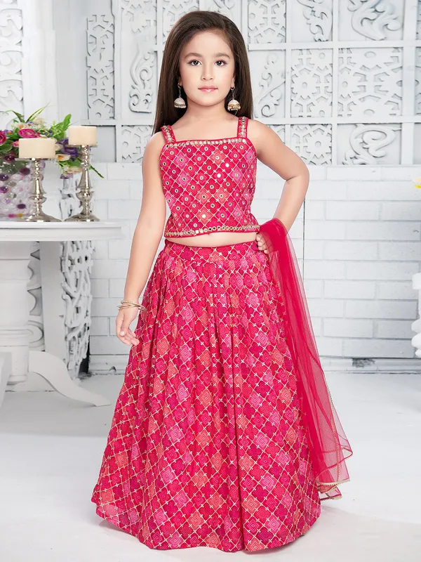 Stunning magenta bandhej printed georgette lehenga choli