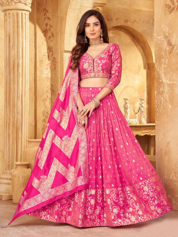 Stunning magenta lehenga choli in silk with dupatta