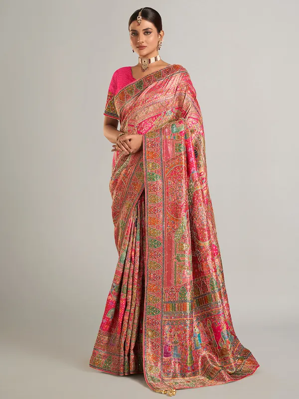 Stunning magenta pashmina silk saree