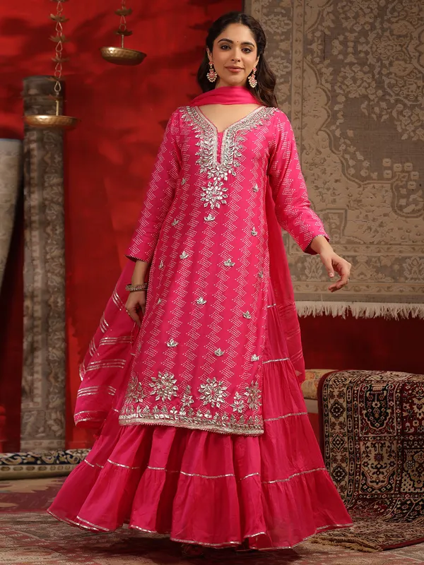 Stunning magenta printed kurti in silk