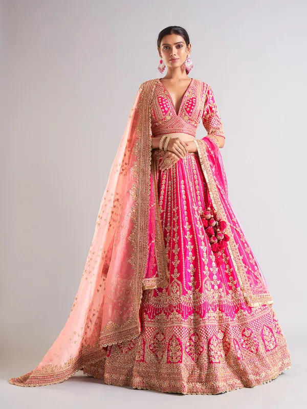 Stunning magenta raw silk lahenga choli