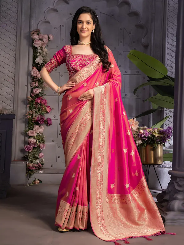 Stunning magenta tissue silk saree