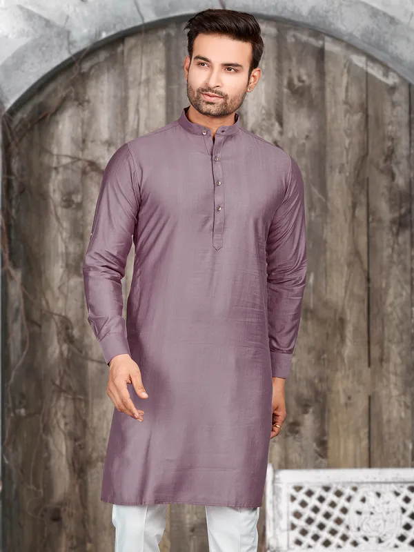 Stunning mauve purple plain silk kurta