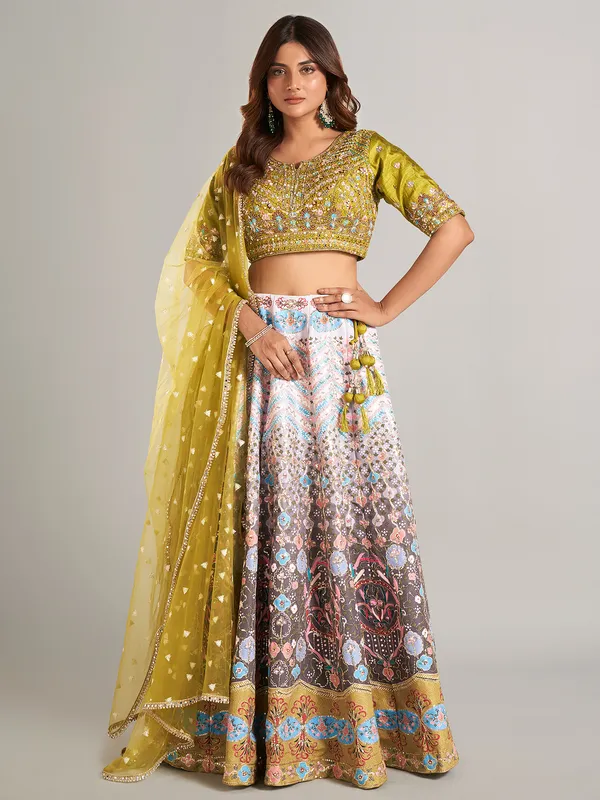 Stunning mehendi green silk lahenga choli
