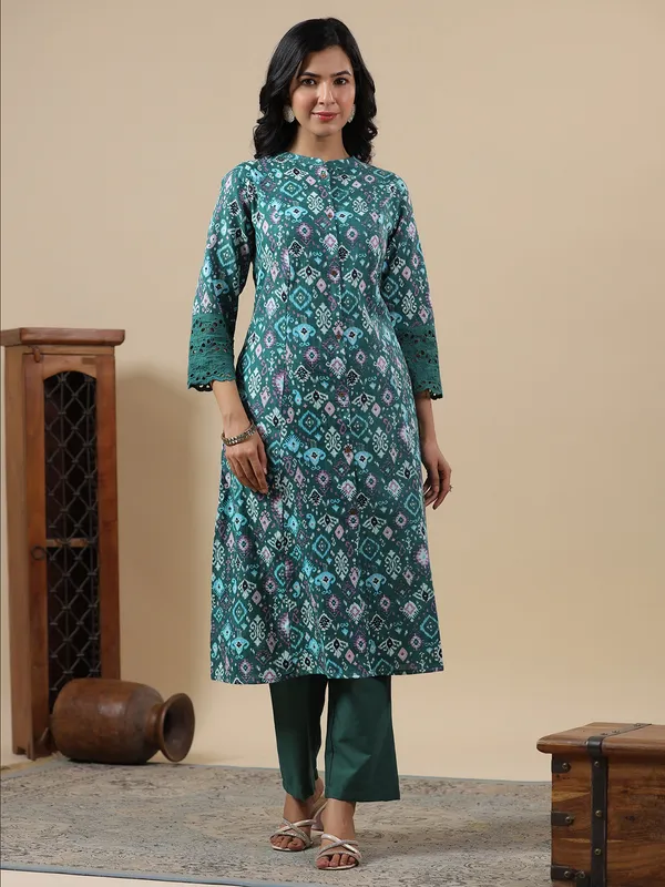 Stunning mint green printed cotton kurti